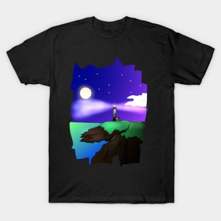 Starry Night Sky Lighthouse Beautiful Artistic T-Shirt